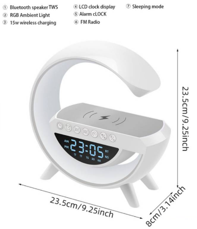 Parlante G 6 en 1 Luz Led Carga Inalambrica Lampara Bluetooth Reloj