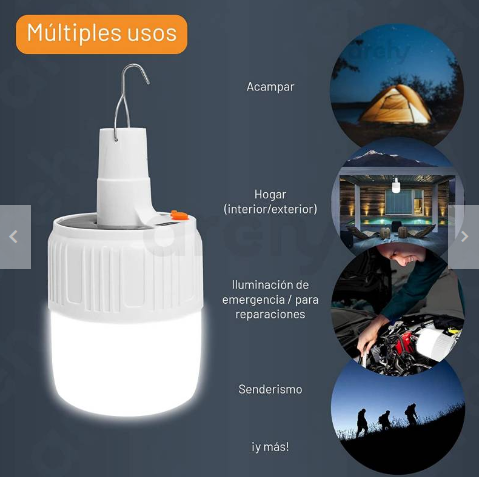 Lámpara portátil LED recargable con bombilla esférica